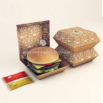 Custom design printed logo disposable mini cardboard corrugated kraft lunch fries hot dog hamburger burger packaging paper box