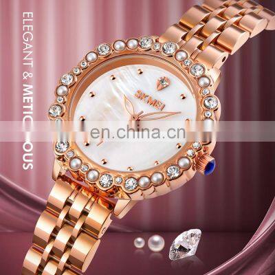 Skmei 1799 Stainless Steel Luxury Diamond Quartz Wristwatch Lady Bracelet Wrist Women Watch