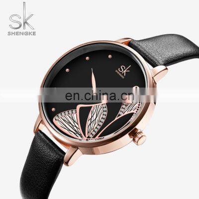 SHENGKE Sweet Girls Watches Wrist K0118L Cute Pretty Handwatch Black Shiny Glass Watch Drop Shipping Lady Watches