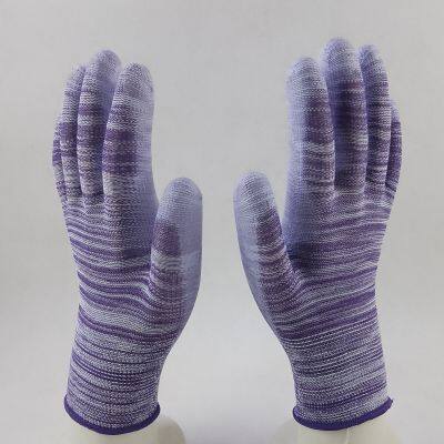 Purple and White Polyester Knitted pu Palm Coated Anti-static Safety Work Gloves photo-5