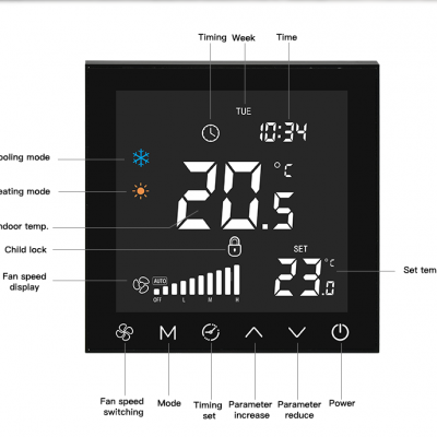 2 Pipe 4 Pipe Fan Coil Unit Heating Cooling and Ventilation 24V AC Smart Indoor Thermostat photo-3