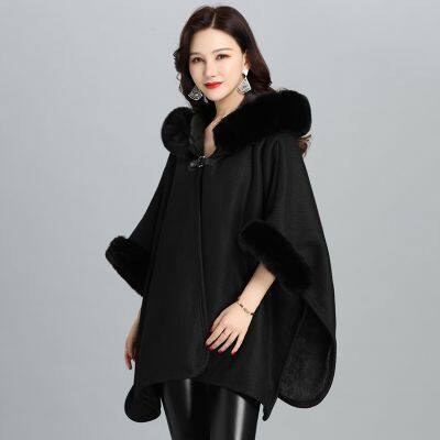 New Faux Fur 2025 Winter British Style Women's Fur Collar Shawl Coat photo-3