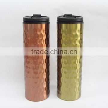 Diamond pattern double wall stainless steel PP travel mug