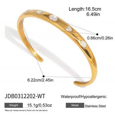 Gold Plated Stainless Steel Cuff Bangle Bracelet for Women Colorful CZ Stone Open Bracelet Waterproof Hypoallergenic Jewelry Wholesale photo-4
