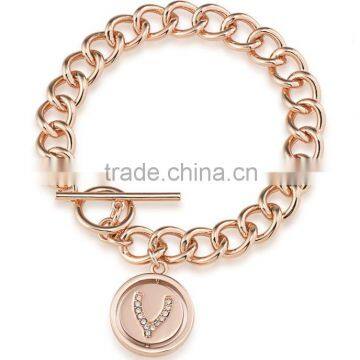 316l Stainless Steel Rose Gold Double Take Wishbone Make A Wish Chain Link Bracelet, Wishbone Bracelet