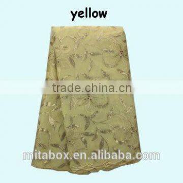 New arrive!African organza lace yellow wedding lace fabric with sequins OG0160