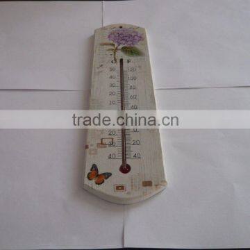 Household Wooden Indoor Thermometer w/ Printed Flower Red Kerosene Filled and Cheap Price Accurate Temperature Design Option photo-2