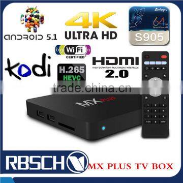 Amlogic S905 Quad core Android 5.1 KODI 4K Android smart TV BOX MX Plus                        
                                                Quality Choice