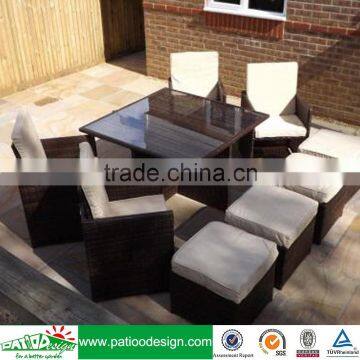 PE rattan Outdoor chaise dining table chair and footstools KD set