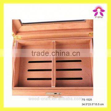 Noble Exquisite Wooden Luxury Fabric Cigar Humidor Gift Boxes With Glass Lid Cabinet Hygroscope Storage Glasstop Tobacco Box photo-6