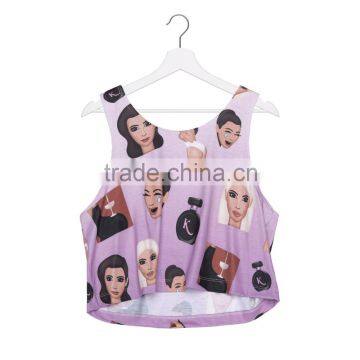 Factory Wholesale Women Clothing Polyester Ladies Fullprint Crop Top