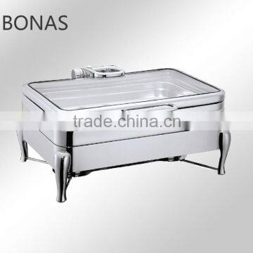 Delux square stainless steel 1/2 GN PAN hydraulic induction foodservice chafing dish mechanical hinge chafer with glass window