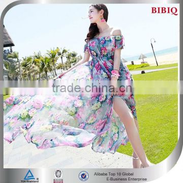 2015 women Flower printed beach dress