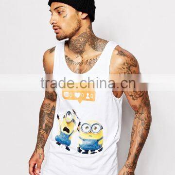 100% Cotton Mens Sleeveless Shirt Casual Streetwear Tank Top Custom Printed White Tank Top