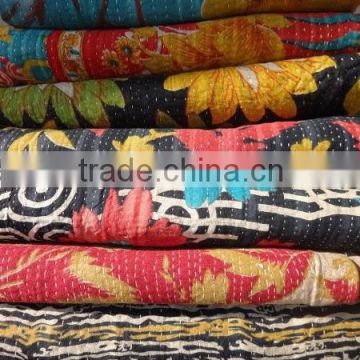 Vintage Kantha Quilt Blanket Throw Made With Vintage Cotton fabric