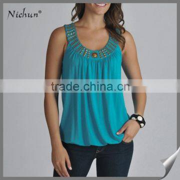 Wholesale Beaded Design Sleeveless Fashion Tops for Ladies