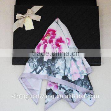 100% silk satin digital print scarf satin floral scarf square