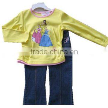 wholesale 2015 new little girl clothing suppliers long sleeve yellow baby clothes girl 2 pcs set