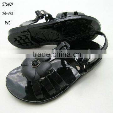 Black flower PVC jelly girls open-toe sandals