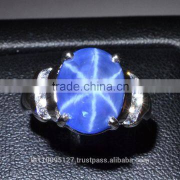 13x10 MM Blue Star Sapphire Ring Lab-Created Sterling Silver 92.5 Size 6.25