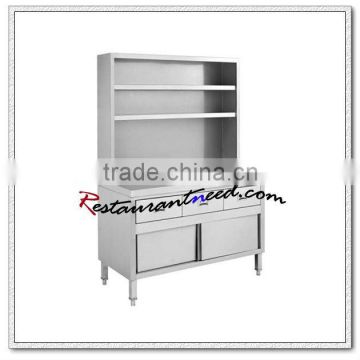 S049 Stainless Steel Sliding Door Work Table With Drawers & Over Shelves