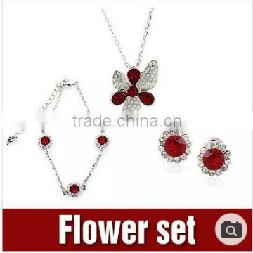 Flower SET Platinum / 18 K gold plated i / flower shape / Crystal