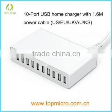 Wholesales 10A US/EU/UK/AU/KS Socket Multi Port USB Charger Station Wall Charger