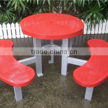 Perforated steel outdoor table with bench metal outdoor picnic table