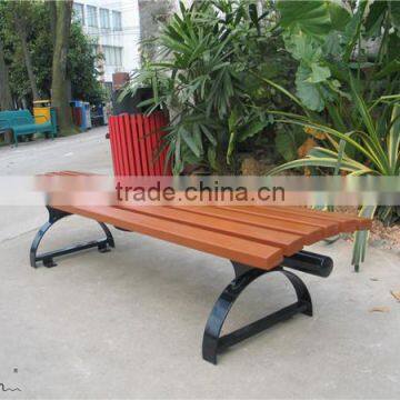 Outdoor wooden backless bench with metal legs