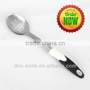 TSY003-SLS Stainless Steel Slotted Spoon With White PP And Black TPR Handle Kitchen Tool
