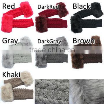 Women Fingerless Gloves Arm Warmer Glove Long Winter Fuax Fur Mittens Knitted Ribbed