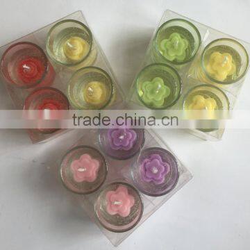 glass cup flower gel candles