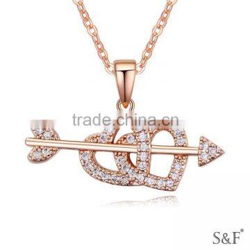 17716 Trendy Design Double heart diamond necklace