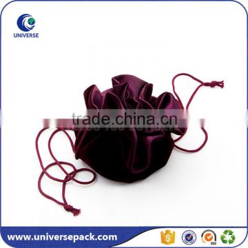 pull string round jewelry velvet pouch with pocket inside