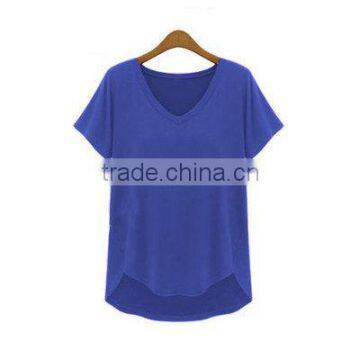 (Trade Assurance)wholesale 220g 95%cotton 5%spandex Short Sleeve v Neck Plain Dyed Women Fitness t Shirt photo-4