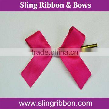 Hot Pink Satin Ribbon Bow With Metallic Twist Tie For Packaging