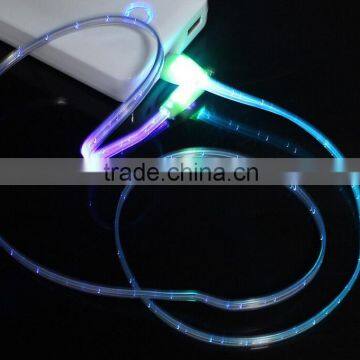 Mix Color Flashing Visible Luminous Smiling Face Micro USB Cable LED Glow Sync Data Charger Cables, Noodle Cables for Samsung