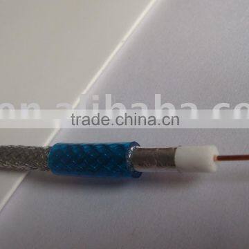 RG6 Coaxial cable with transparent blue PVC jacket, used for TV system