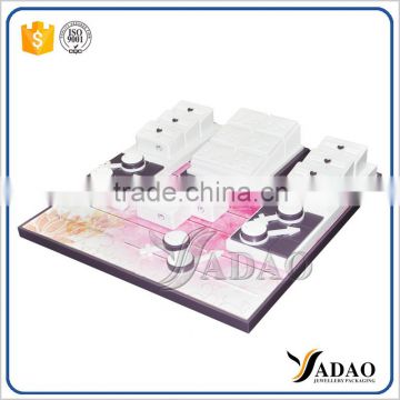 Top class custom wood cover pu leather material jewelry organizing trays for Rings display