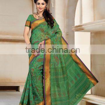 Sea Green Cotton Silk Saree