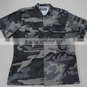 OEM 60% cotton 40%polyester twill grey woodland camouflage short sleeve wargame paintball coat+pants BDU Suit