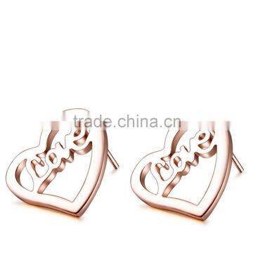 IP Rose Tone Love Heart Shaped Stud Good Price Earrings