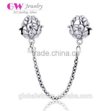 Rubber Stopper Safty Chain Wholesale Engravable Custom Charms 925 Silver Beads Charm