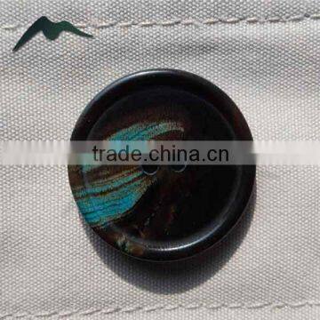 Fancy 2 Holes 36L Natural Dying Grain Blue Color Top Class Buffalo Horn Suit Button With Rim