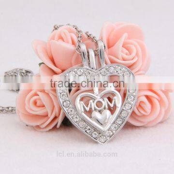 LCL-J5081 Fashion 2015 Clear Glass Rhinestone Mom Heart Two Pendants Necklace