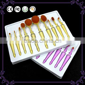 10pcs NEW Design Bling Cosmetic Brush Synthetic Toothbrush Oval Makeup Brush Set