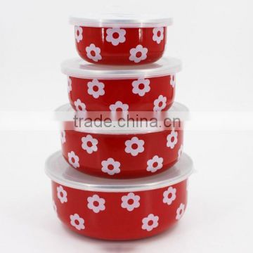 Set of 4pcs enamel cookware food storage container with plastic lids