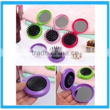 Circular Mirror With Comb Hair Brush Comb Mirror Set Mini Foldable HairComb