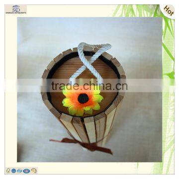 Handles Round Cylindrical Poplar Pine Wine Gift Box photo-2