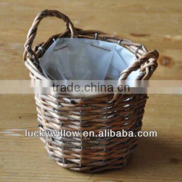 Exported unpeeled wicker basket with plastic liner